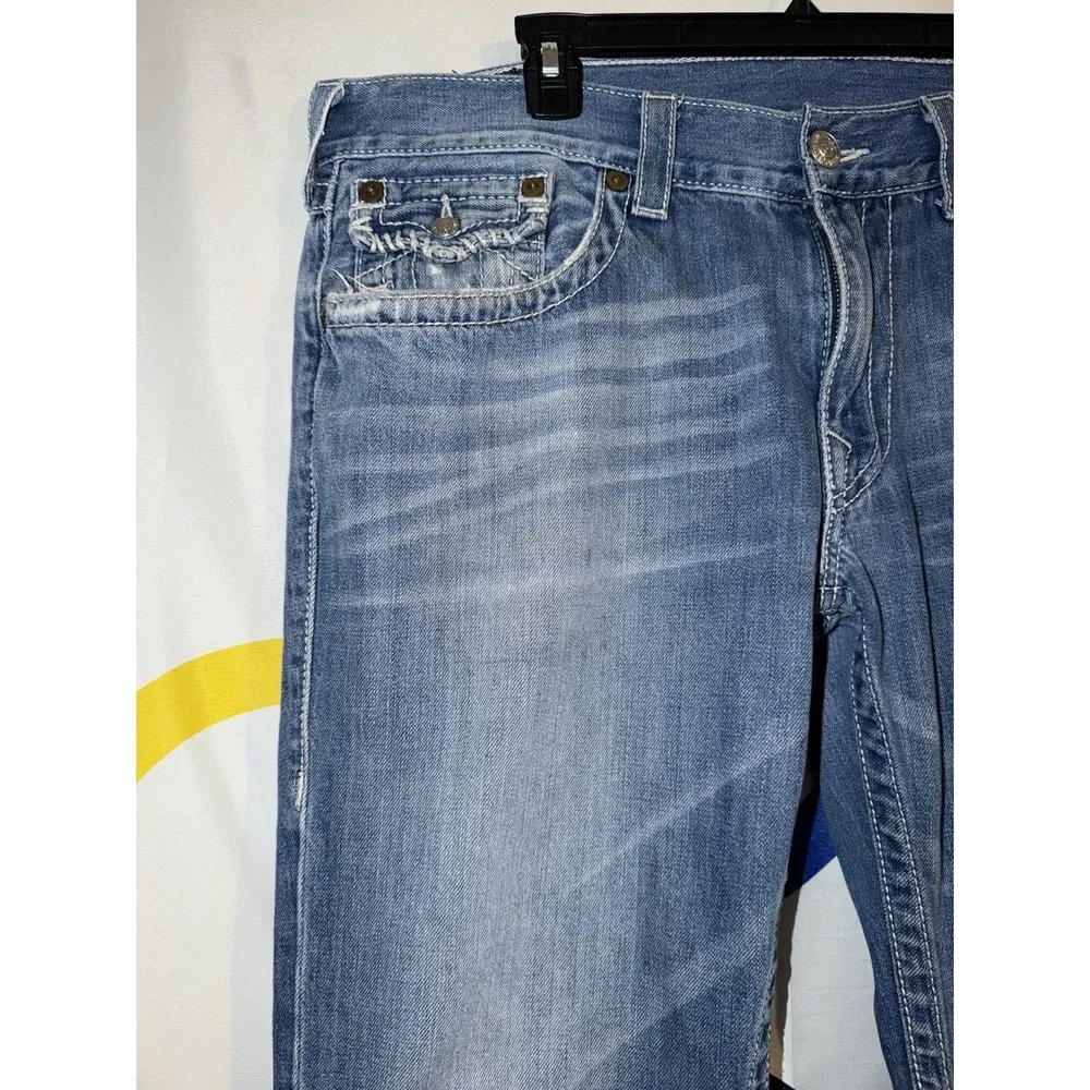 True Religion Straight Fit Jeans Mens 38 Medium Wash Denim Baggy Flap Pocket